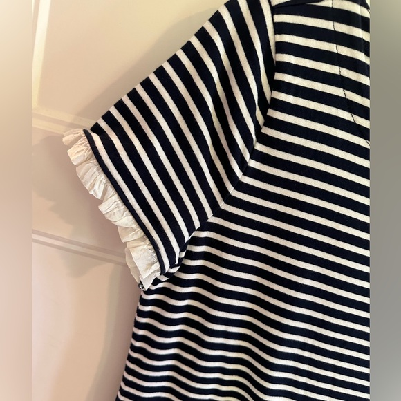 J Crew Blue and White Stripe Breton Preppy Shirt Dress Ruffle Sleeve size Small - Picture 2 of 4